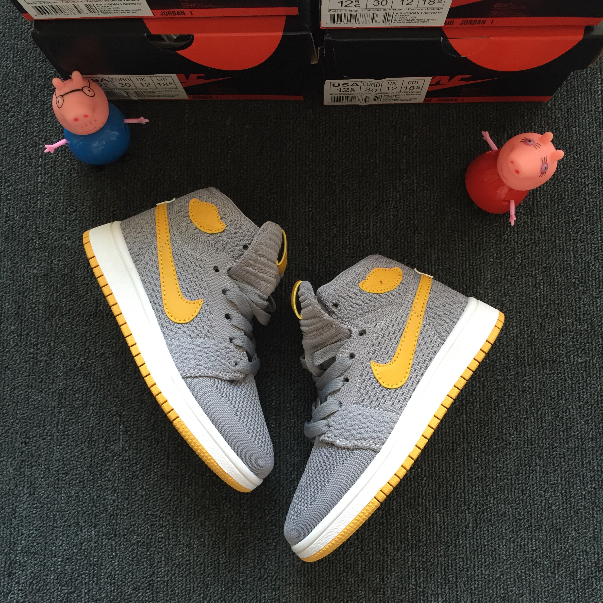 Kids Air Jordan 1 Flyknit Grey Yellow Shoes